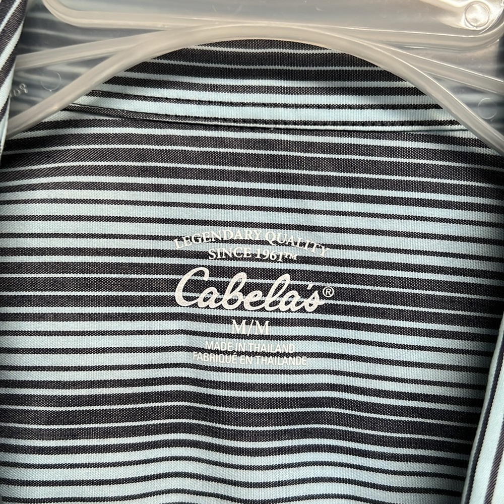 Cabelas Blue Gray Striped Collar Mid Sleeve Fitted Top Size M - Picture 4 of 7